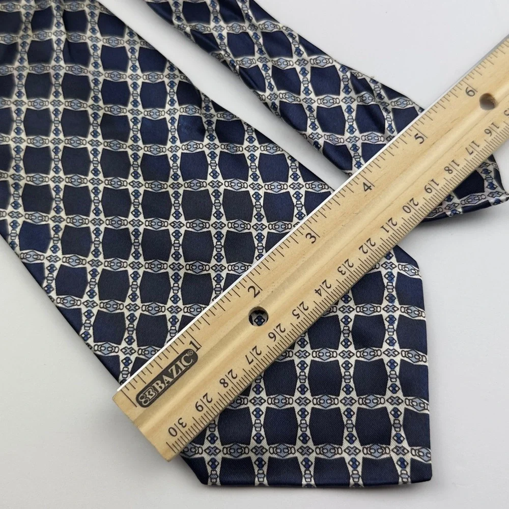 Fosseys Mens Navy Blue Geometric Pattern Polyester Necktie Classic Formal Tie